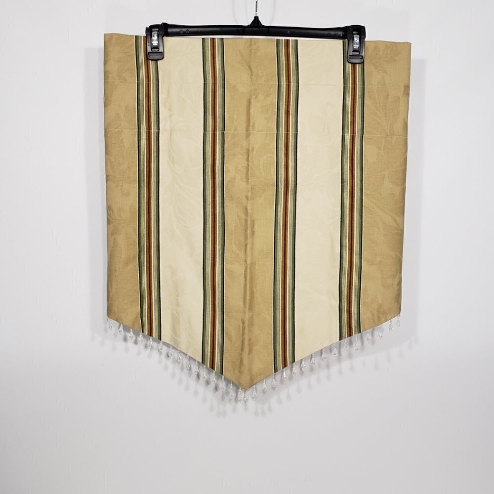 Waverly Cream Green Burgundy Striped Valance with beads 50" X 24"